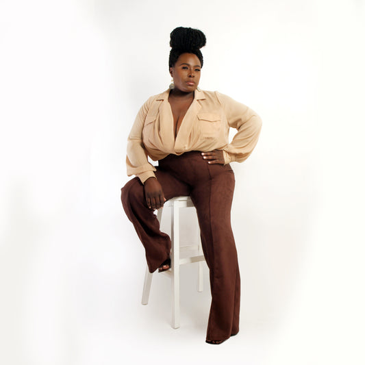 Chocolate brown faux suede pants.