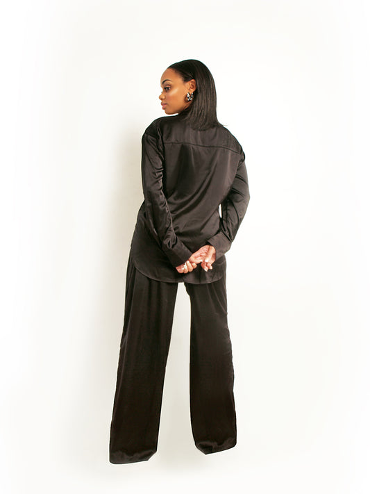 TLC black satin pant set