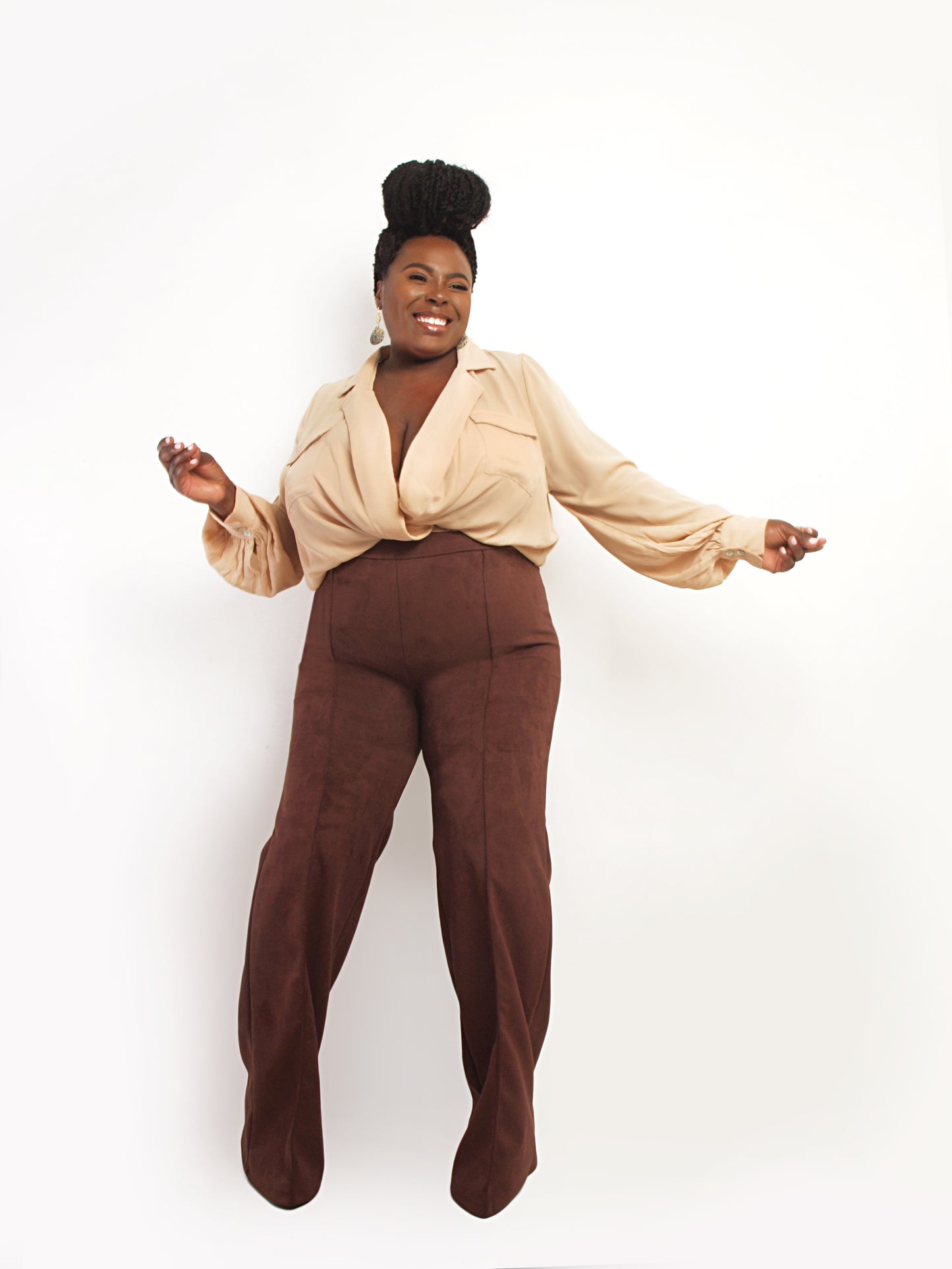 Chocolate brown faux suede pants.