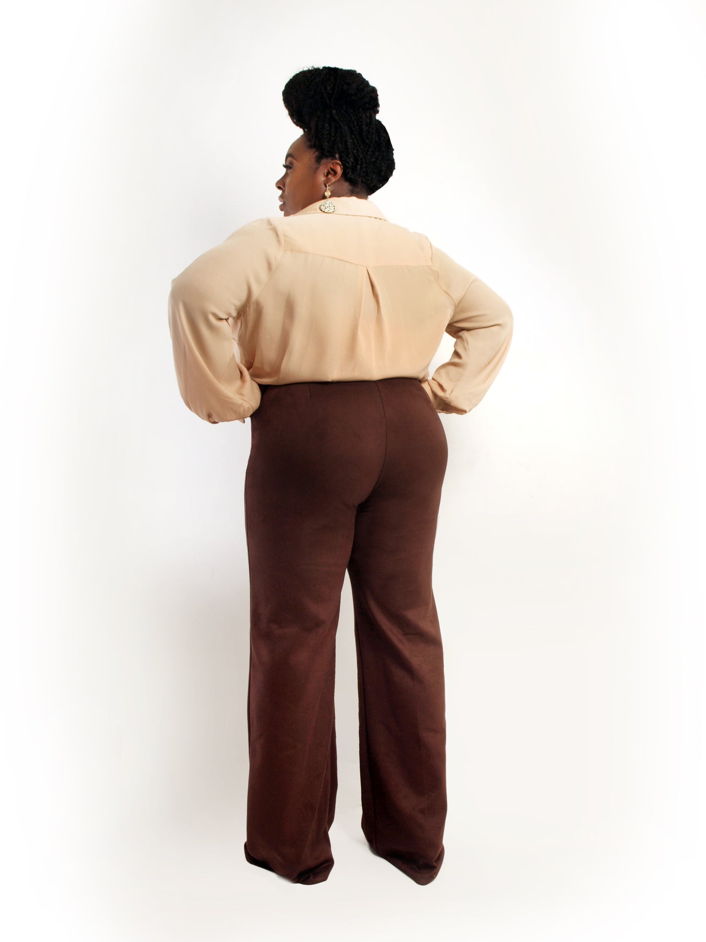 Chocolate brown faux suede pants.